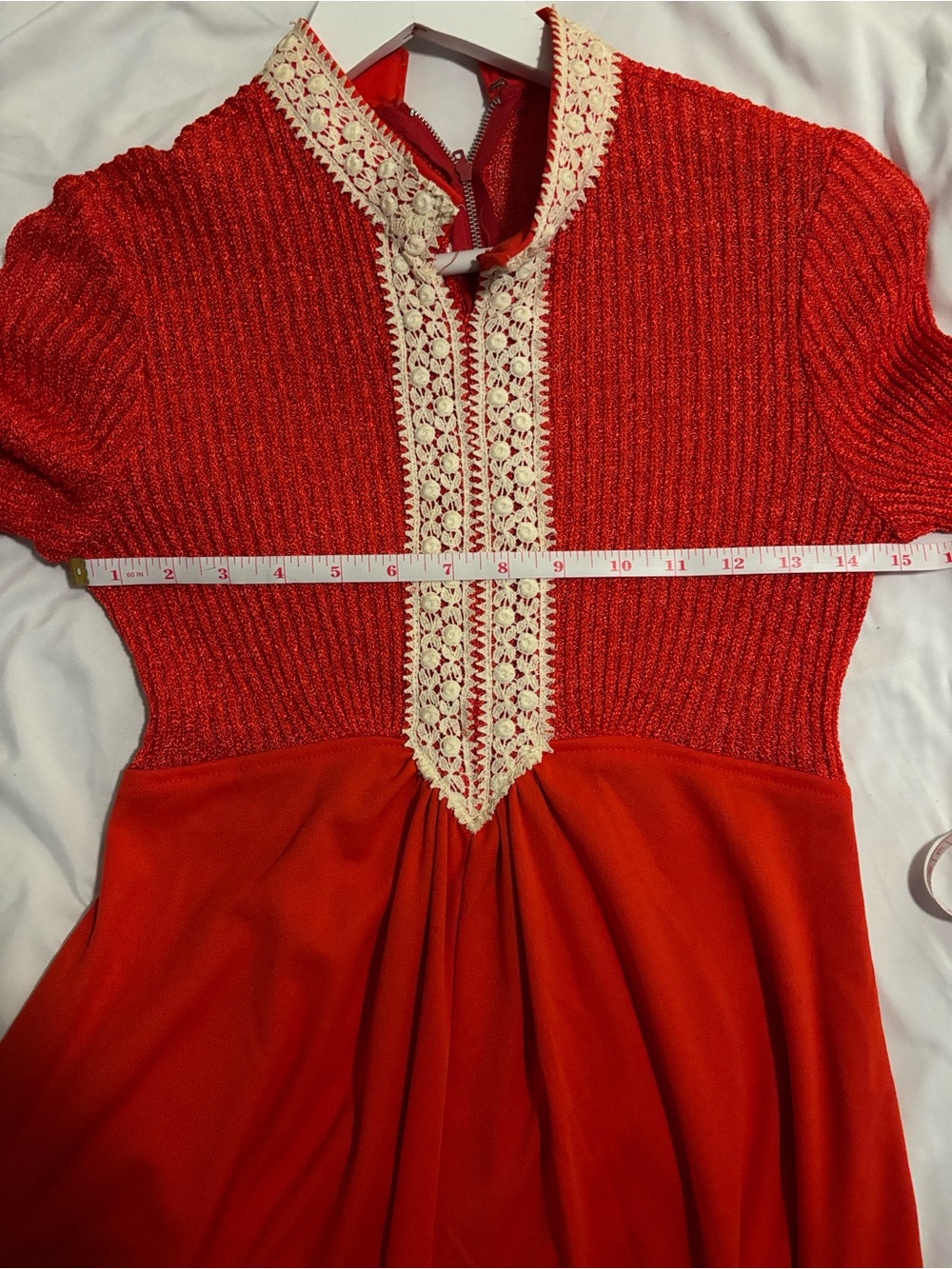 Vintage 1970s Red Maxi Dress with Crochet Trim - Picture 5 of 13